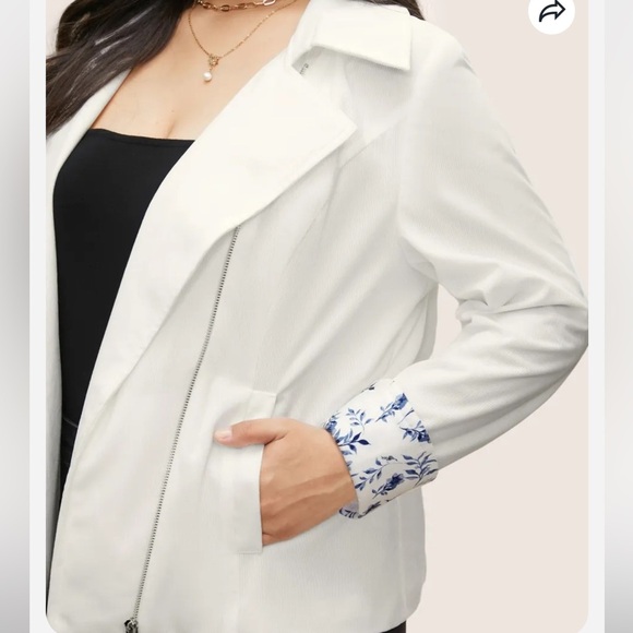 BloomChic Plus Size Corduroy Patchwork Floral Lapel Collar Zipper Jacket - Picture 3 of 10